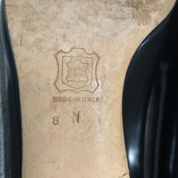 Silvia Fiorentina Vintage Pumps Leather Slip On Almond Toe Black 8N Narrow - Picture 9 of 11